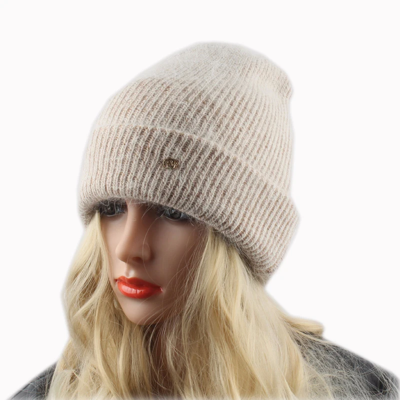 Зимние теплые шерстяные шапки для женщин вязаные из кроличьего меха Женские