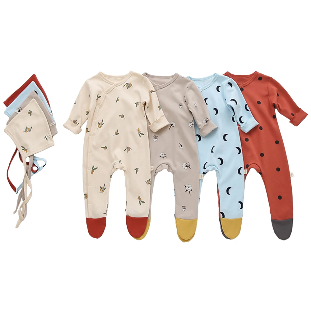 

Spring Autumn Long Sleeve Unisex Baby Clothing Set Cotton Soft Newborn Romper Jumpsuit Hat Set Roupas de bebê