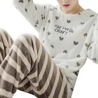 Женский фланелевый пижамный комплект, свободная теплая мягкая пижама с длинным рукавом и длинные штаны, одежда для сна, 2 предмета, Pjs, зима 2021