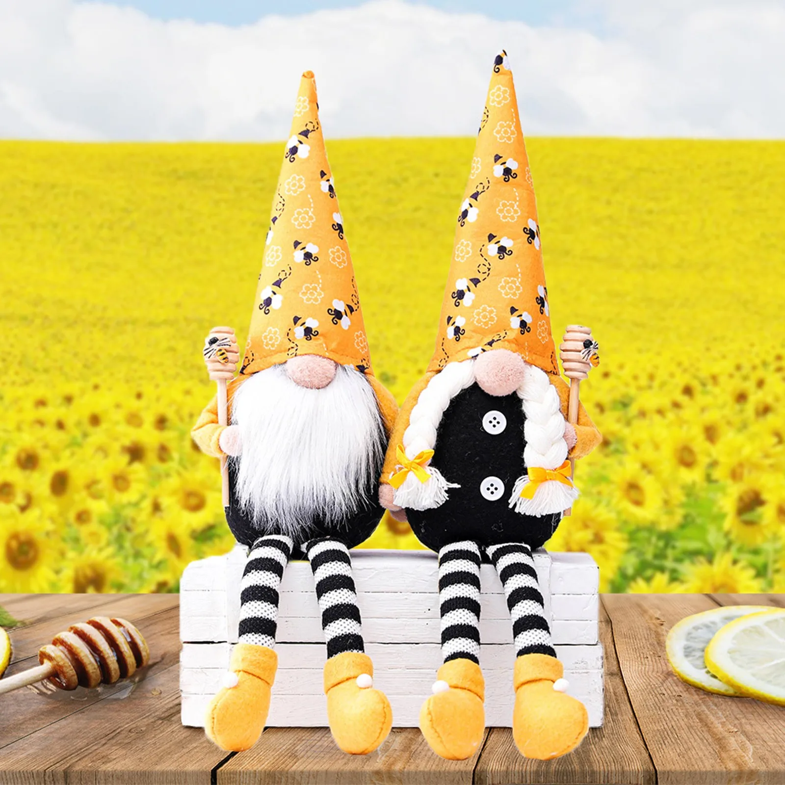 

2pc Bumble Bee Striped Gnome Plush Doll Figurines Scandinavian Tomte Nisse Swedish Honey Bee Elfs Home Kids Toy Hanging Ornament