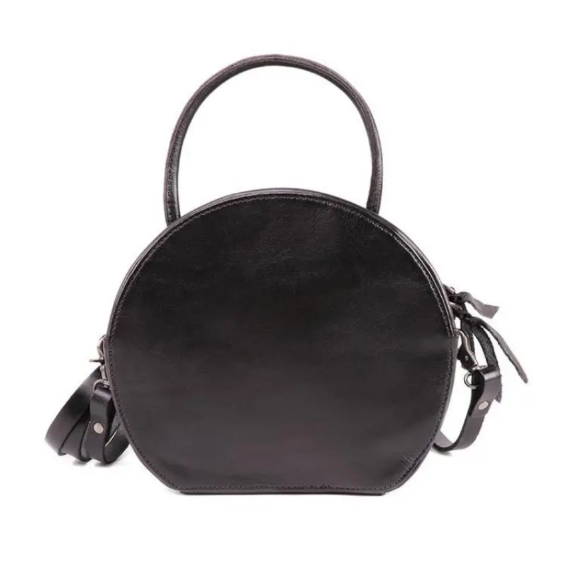 

Bestform Genuine Leather Circular Women Bag 2021 New Retro Handmade Handbag Leisure First Layer Cowhide Shoulder Messenger Bags