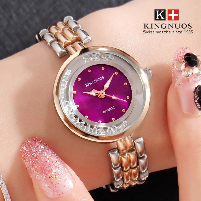 KINGNUOS Gold Bangle Bracelet Luxury Watches Stainless Steel Retro Ladies Quartz Wristwatches Fashion Casual Women Dress Watch