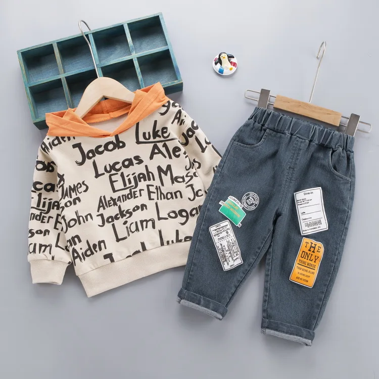 Толстовка с надписью и джинсы одежда для мальчиков из 2 предметов малышей Новое
