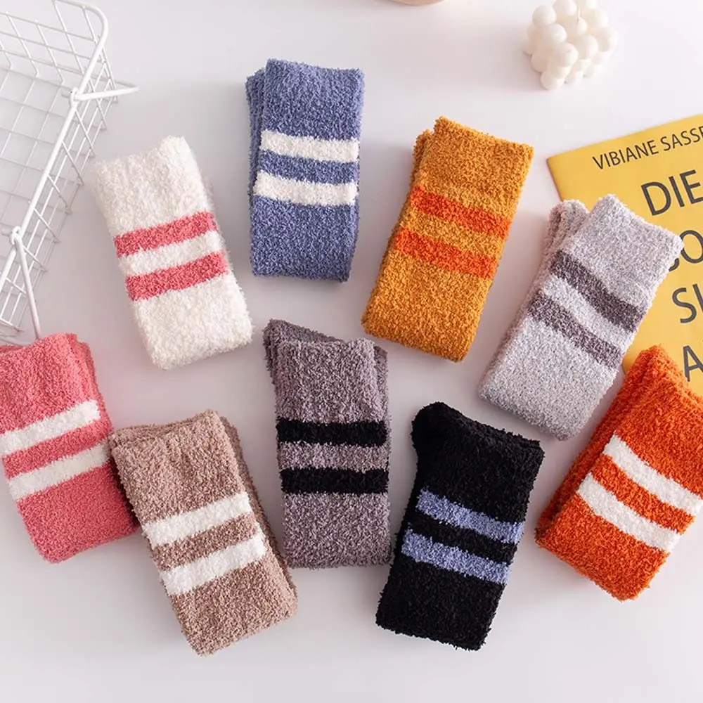 Winter Warm Coral Fleece Long Socks Girls Women Striped Cute Knee High Socks Medias De Mujer Calf Socks