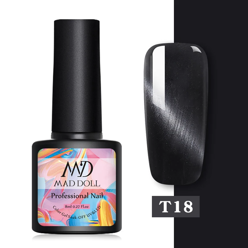 T18 MAD DOLL кошачий глаз Гель-лак для ногтей 8 мл мигающий замачиваемый УФ-гель для дизайна ногтей лак магнитный эффект Starsky Гель-лак для ногтей лак - Цвет: T18