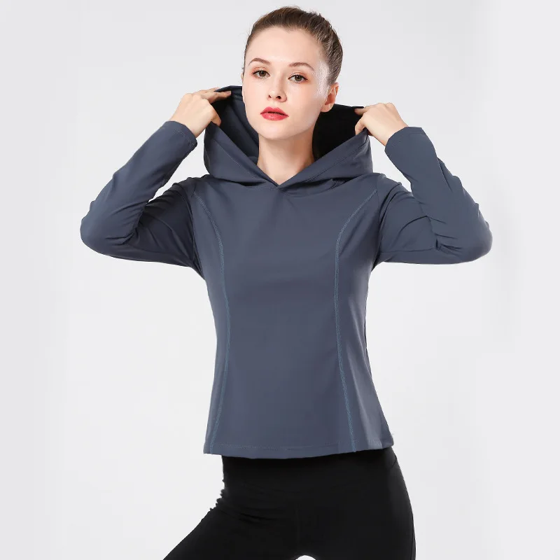 

Loose Hooded Sports Jacket Women Solid Color Outdoor Sports Pullover Fitness Top Loose Yoga Wear Jacket Running Tops JT06