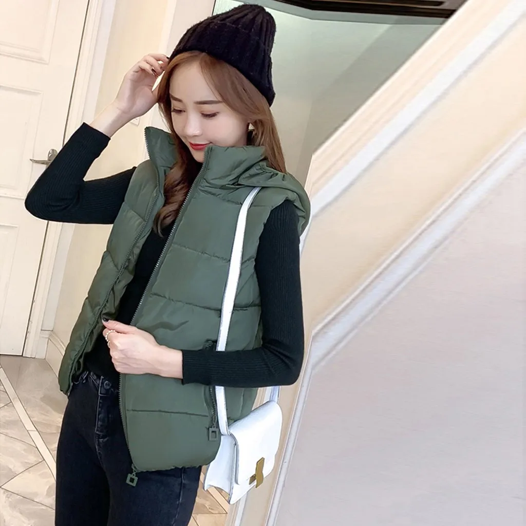 5 цветов Модный Женский теплый однотонный Жилет с капюшоном хлопковая короткая