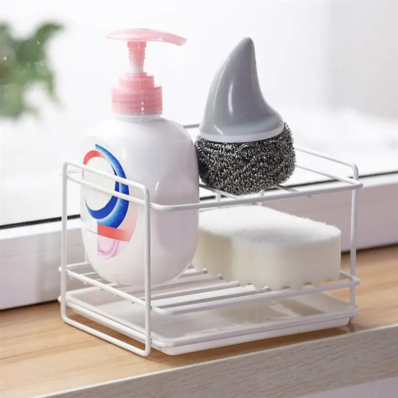 

New Sponge Holder Soap Drain Storage Rack Kitchen Sink Organizer Rag Dishcloth Brush Holder Iron Shelf Bathroom Organizer
