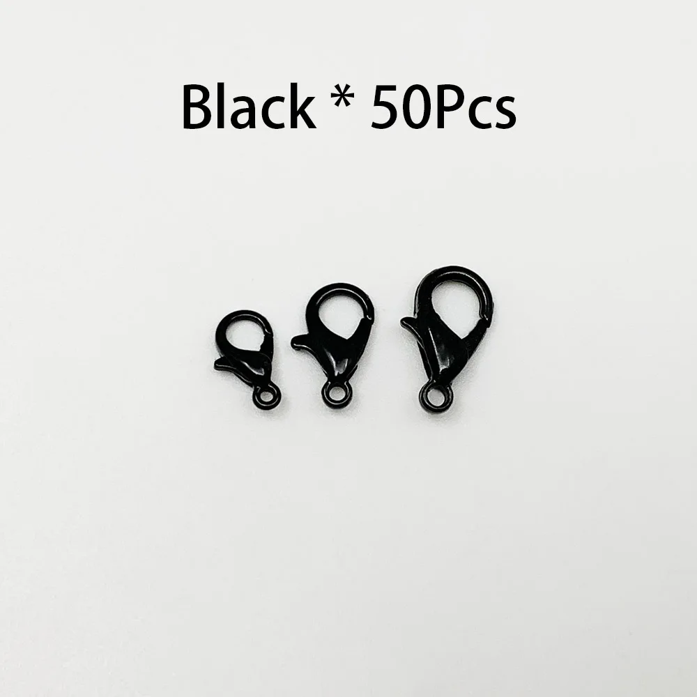 Black 50 шт./лот, застежка-карабин из золотого и серебряного сплава для изготовления ювелирных изделий своими руками, фурнитура для ожерелья, браслета, цепи, аксессуары, принадлежности - Цвет: Black