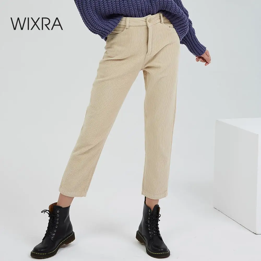 Wixra, женские вельветовые штаны, женские повседневные штаны, женские брюки, прямые брюки, Осень-зима, брюки с высокой талией