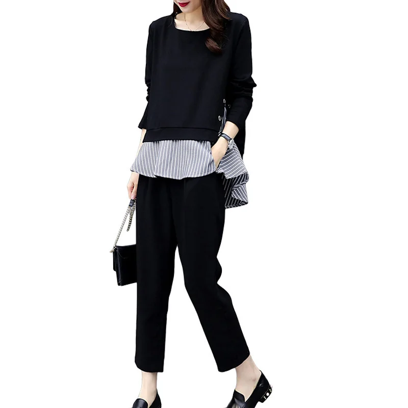 Комплект из двух предметов для женщин топ в полоску с длинным рукавом и брюки