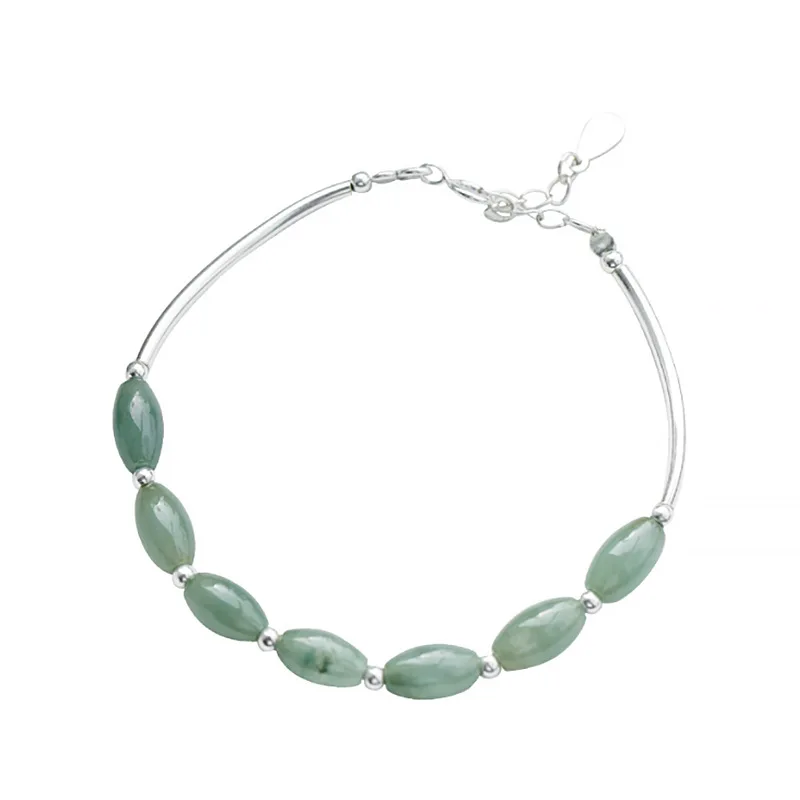 

Classic Women Bracelet 925 Silver Jewelry with Green Jade Gemstone Hand Accessories for Wedding Party Birthday Banquet Gifts