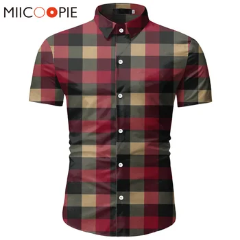 Red Plaid Shirt Men 2020 Summer Brand Classic Short Sleeve Dress Shirt Casual Button Down Office Workwear Chemise Homme M-3XL 1