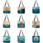 B13139 новая дизайнерская сумка для парусного спорта на море, ткань с рисунком картонных китов, женская большая сумка через плечо для покупок