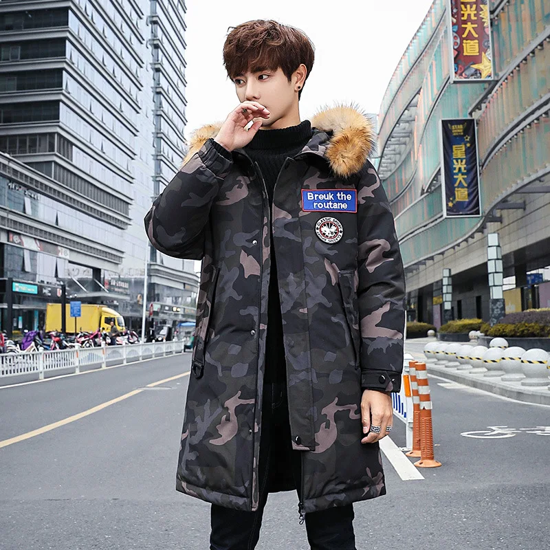 Новинка 2019 зимний пуховик с капюшоном молодежное повседневное мужское длинное