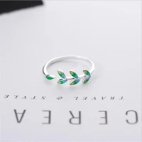 new arrival exquisite green leaf epoxy fashion 925 sterling silver jewelry atmosphere creative leaves opening rings r128