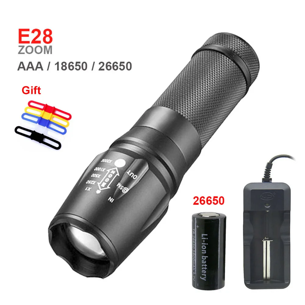 USB флэш-светильник перезаряжаемый XM-L T6 светодиодный 3800lm AAA фонарь светильник 500 м масштабируемый 18650 водонепроницаемый светильник s - Испускаемый цвет: SET F E28x26650