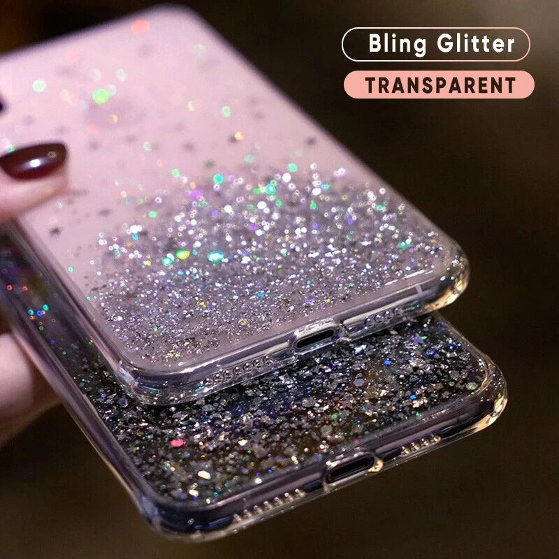 Bling Glitter Phone Case For iPhone 11 Pro X XS Max XR SE 2020 Soft Silicon Cover For iPhone 7 8 6 6S Plus Transparent Case Capa