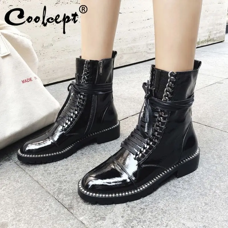

Coolcept New Women Boots Real Leather Winter Shoes Woman Fashion Motorcycle Boots Footwear Ankle Boots Footwear Size 33-43