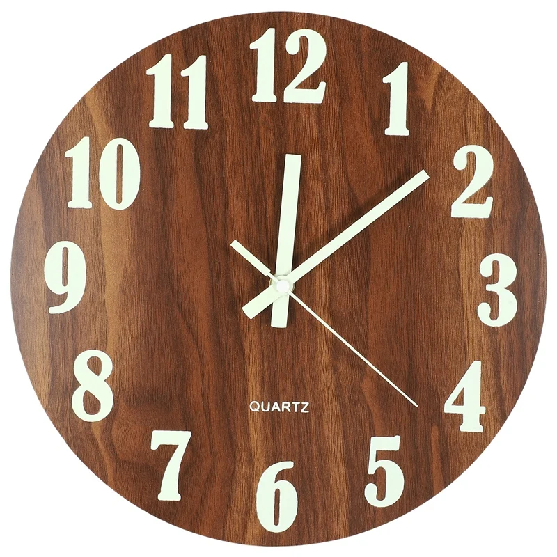 

12 Inch Night Light Function Wooden Wall Clock Vintage Rustic Country Tuscan Style For Kitchen Office Home Silent & Non-Ticking