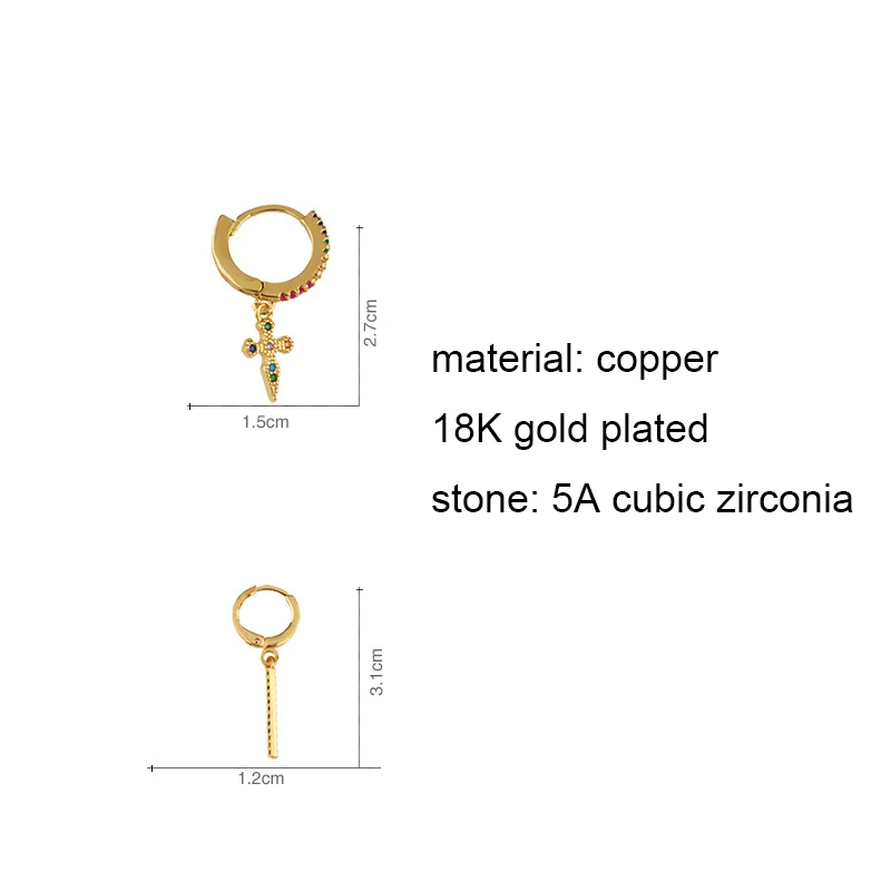 Small Hoop Earrings Women Colors Cubic Zircon Paved Rainbow Charm Pendant Jewelry Aretes Dainty Huggie Gold Color Earring Stick