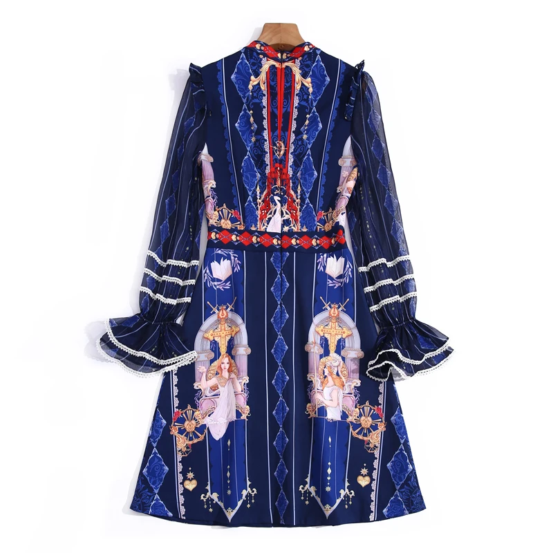 

Fashion Design Spring Summer New Women'S Ruffles Patchwork Flare Sleeve Vintage Cartoon Print Party Elegant Mini Dress