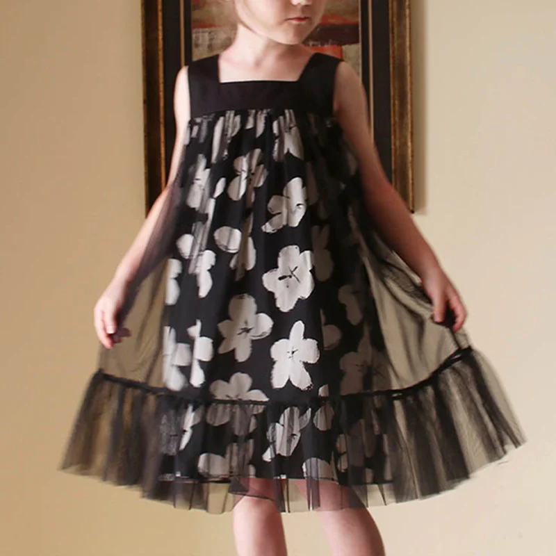 

Летнее платье для девочек, новинка 2021, Модная стильная одежда без рукавов, дизайнерское платье для девочек с принтом, кружевной Детский сара...