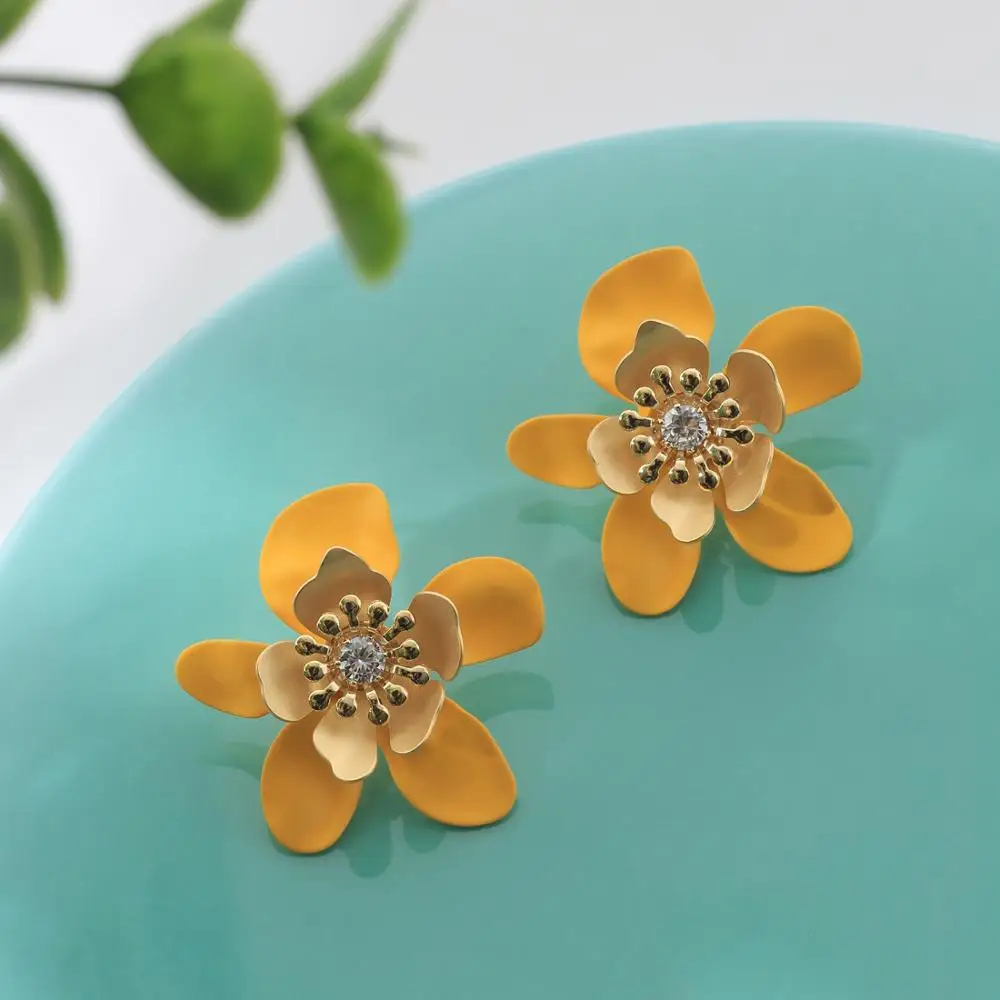Серьги-гвоздики Neoglory с подсолнухами женские яркие эмалевые украшения в