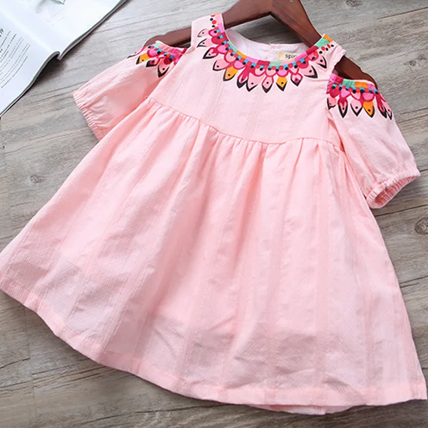 

New 2019 Girls Chinese Style Dress Kids Print Dress Baby Doll Dress Children Off Shoulder Dress Toddler Clothes, 2-7Y
