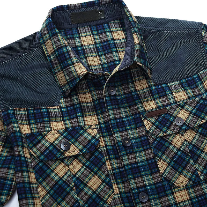 Мужская хлопковая рубашка в клетку повседневная фланелевая Молодежная с