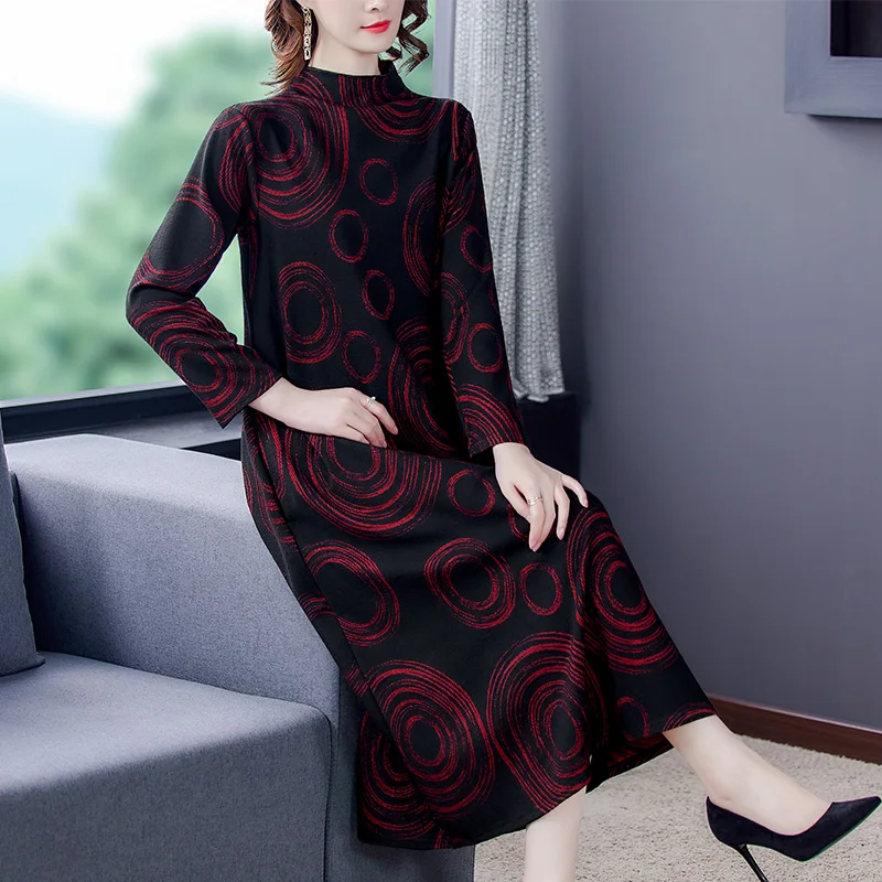 

Autumn Loose Casual 4XL Plus Size Long Sleeve Dress Winter Vintage Print Thickening Warm Dresses Elegant Women Bodycon Vestidos