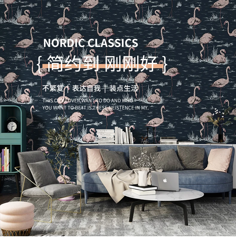 

Nordic Ins Style Flamingo Wallpaper Southeast Asian Restaurant Bedroom Non-woven Mesh Red TV Background Wall Papers Home Decor
