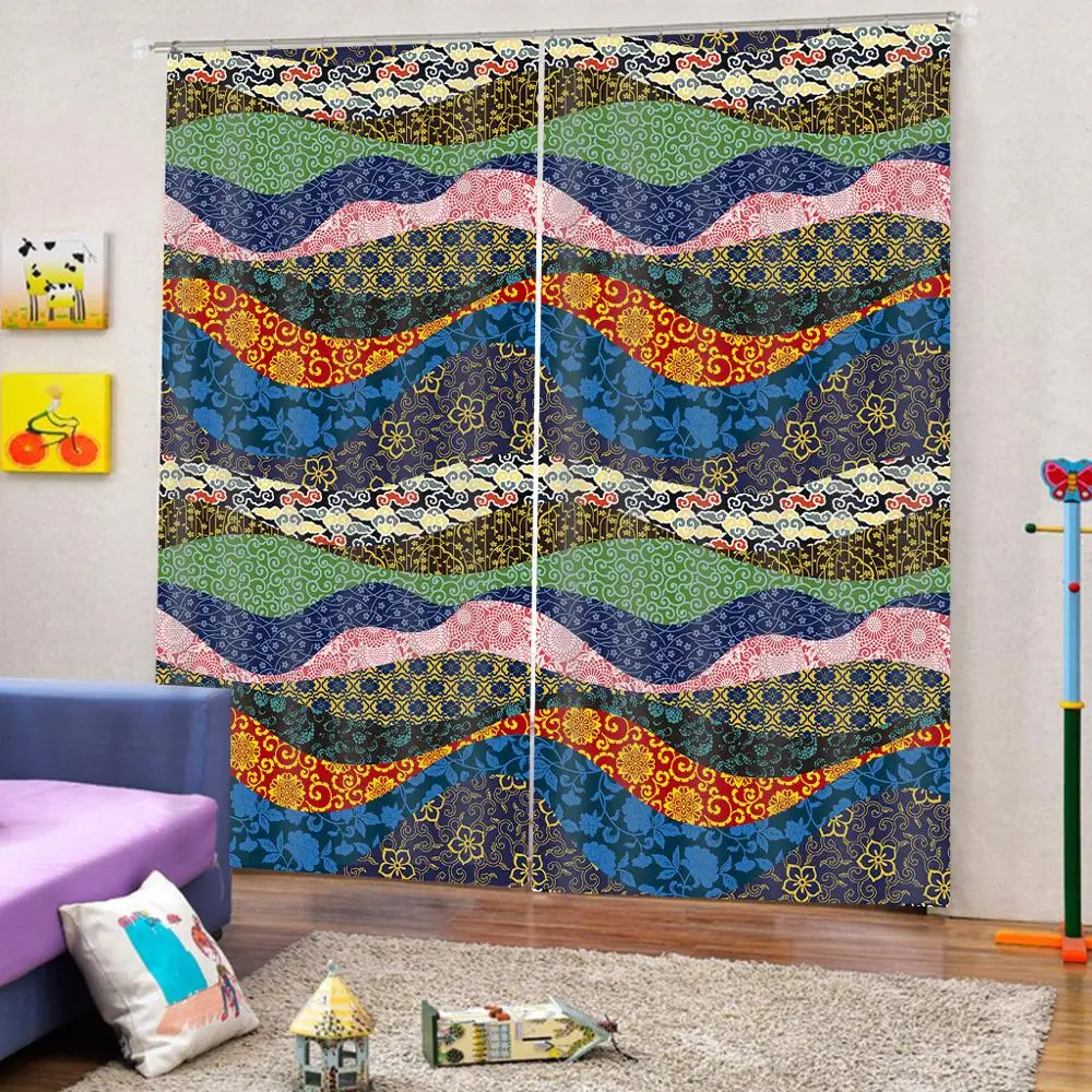 Классический Европейский геометрический синий узор занавеска цифровая печать