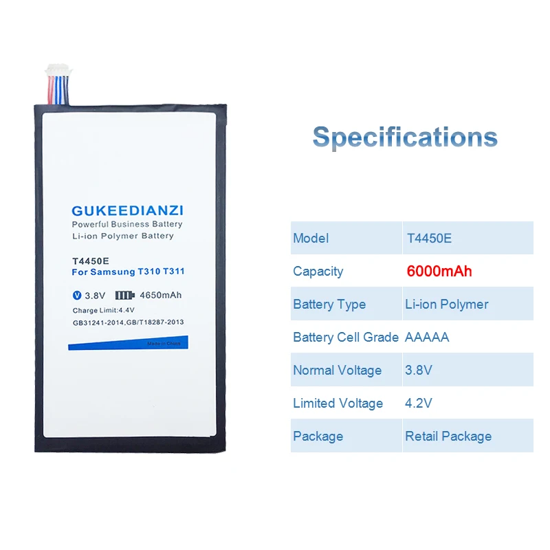 GUKEEDIANZI T4450E 6000 мАч планшет Батарея для samsung GALAXY Tab 3 8,0 T310 T311 T315 SM-T310 SM-T311 E0288 E0396 Li-Ion Батарея
