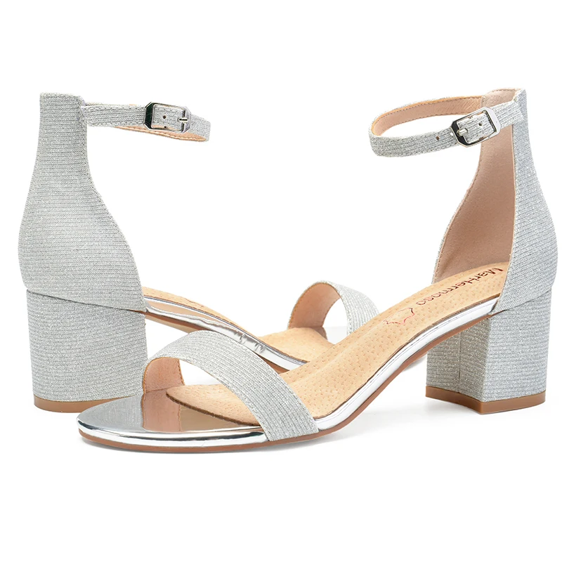 

MarHermoso Womens Suede Chunky Heel Bassic Sandals Glitter Ankle Strap Classic Daily Sandalas Office Shoes