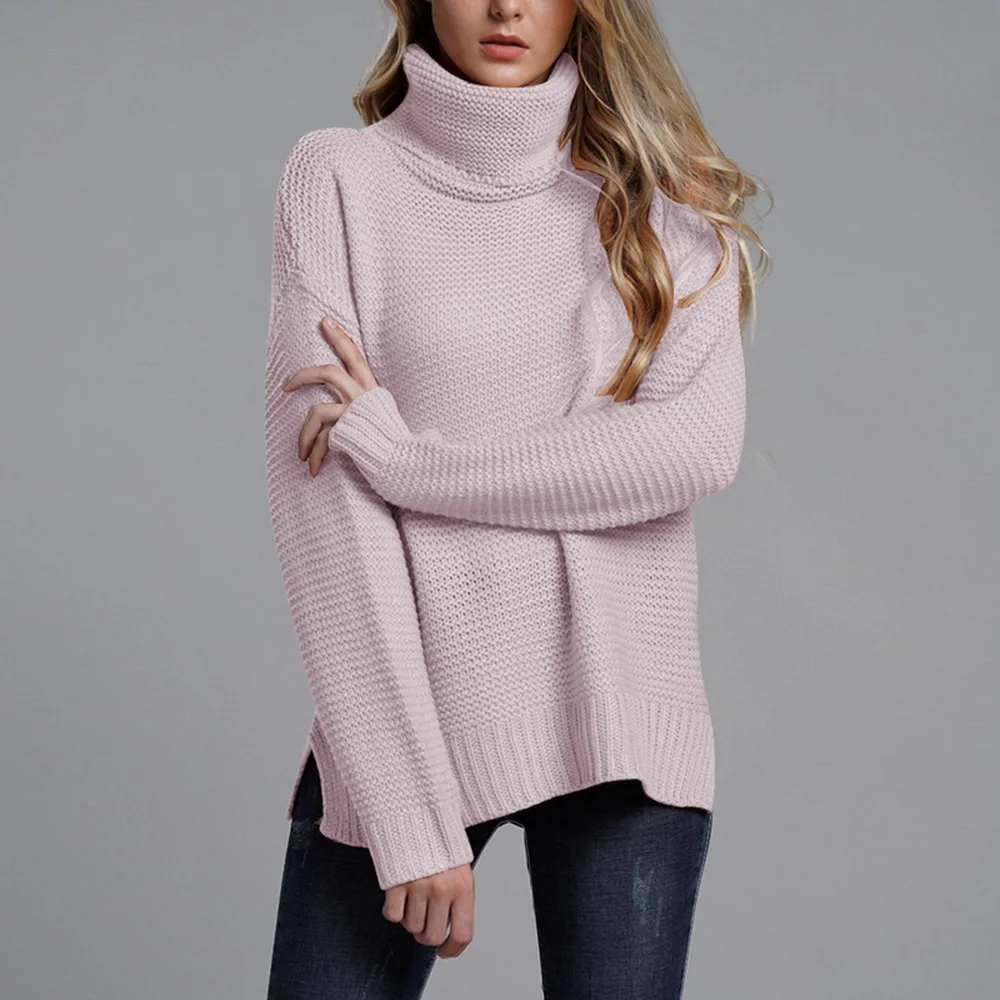 Женская мода осень и зима сплошной цвет трикотажные свитера Женские однотонные