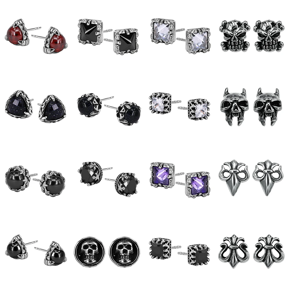 

ZS 30 Styles Punk Skull Studs Earrings for Men 316L Stainless Steel Black Earrings Rock Roll Boys' Hip Pop Ear Piercing Jewelry