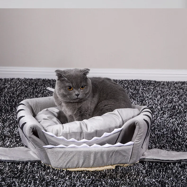 

Cats Bed Four Seasons Universal Cat Litter Shark Litter Removable Washable Semi-enclosed Cat Litter Shark Cartoon Cat Litter