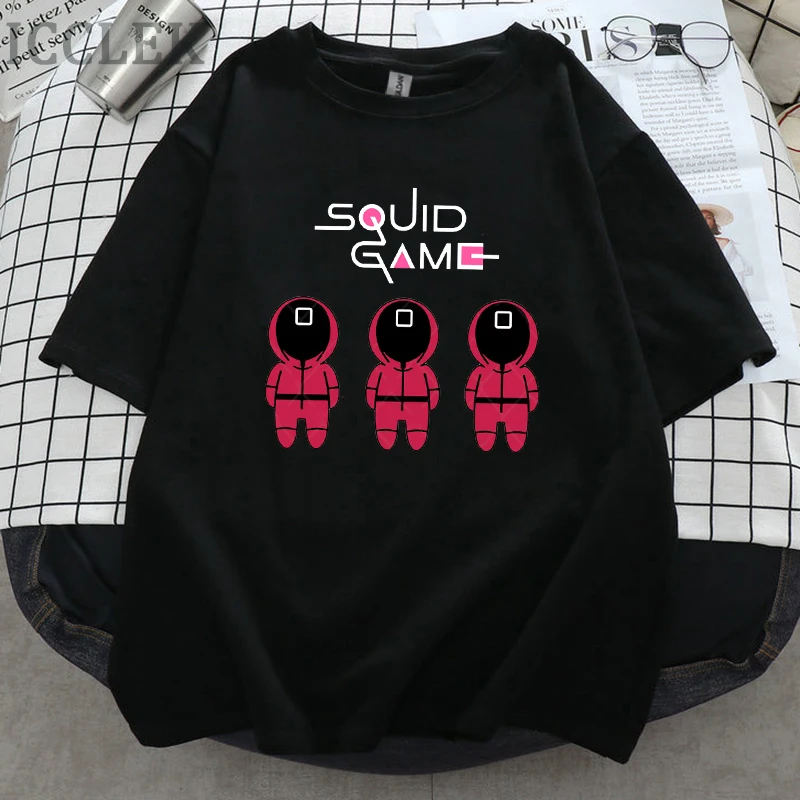 

Футболка Y2K мужская с забавным мультяшным принтом игры кальмар, модная повседневная тенниска унисекс с рисунком под ТВ, крутая майка с принт...