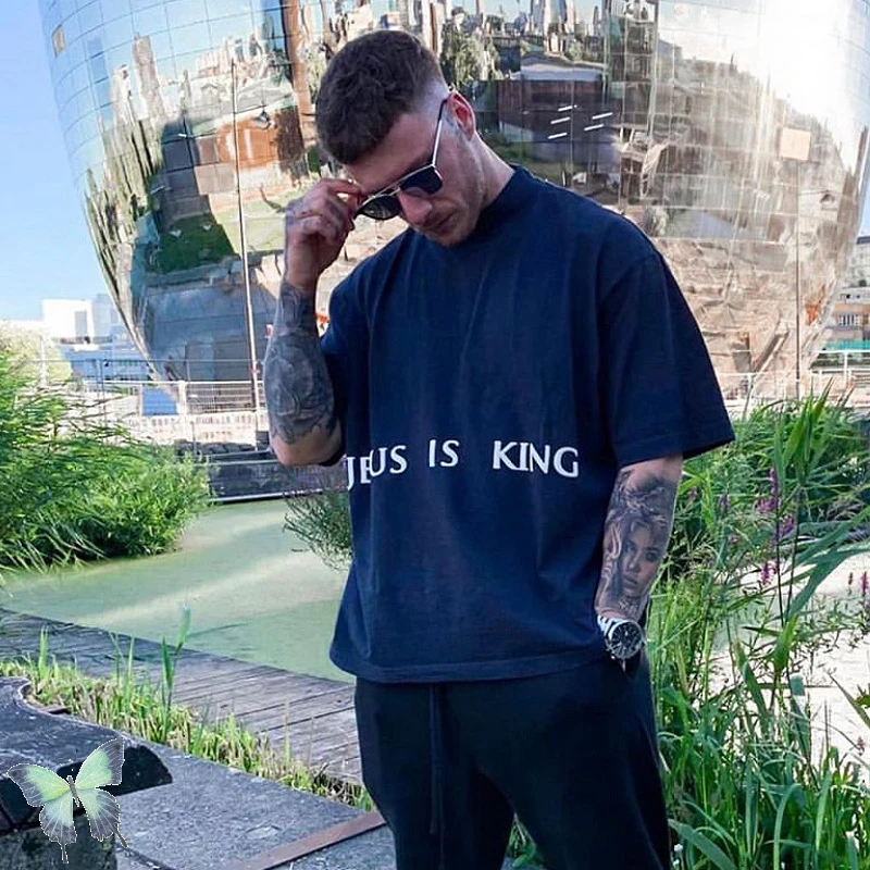 

3D Foam Jesus Is King T Shirt Printed Kanye West T-shirt Mens Casual