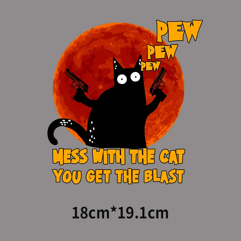 Забавные Черные виниловые термопереводные нашивки Pew Cat Diy Наклейка с ножом и