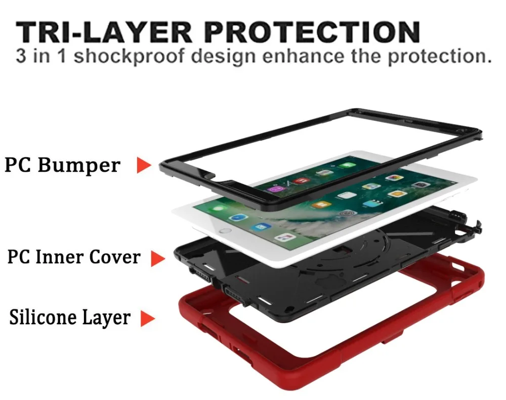 Для Coque iPad Air 2 чехол 3 слоя сверхпрочный Прочный противоударный силиконовый ремешок чехол-подставка для iPad Air 2 9,7 чехол