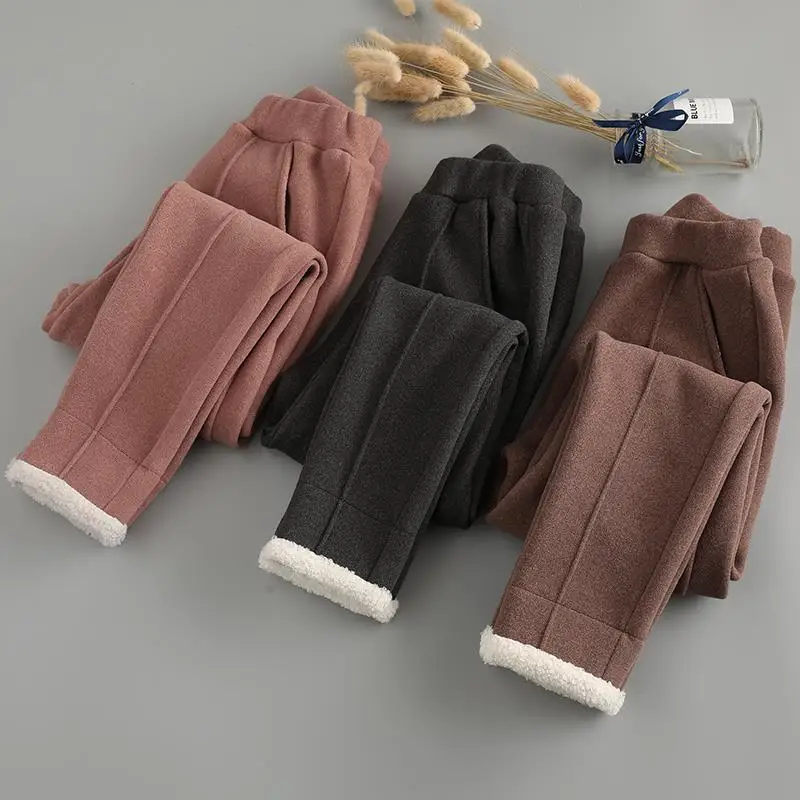 

Girls Solid Trousers New Plus Velvet Elastic Waist Children's Clothing Autumn and Winter Kids Leggings Pants 4 Colors 3-15 Years