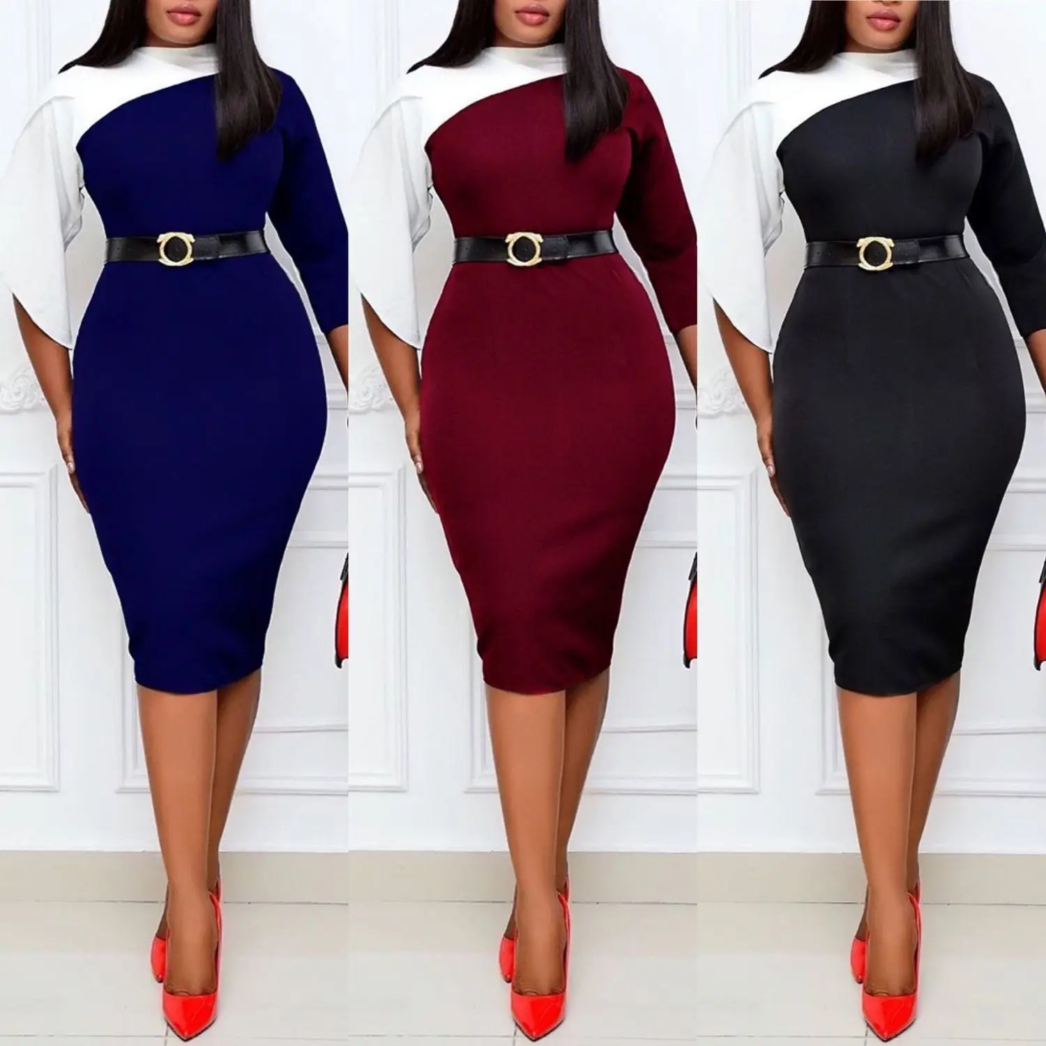 

Solid Elegant Maxi Dress Women Stitching 2021 Bodycon Slim Club Streetwear Asymmetrical Women Dress Office Lady