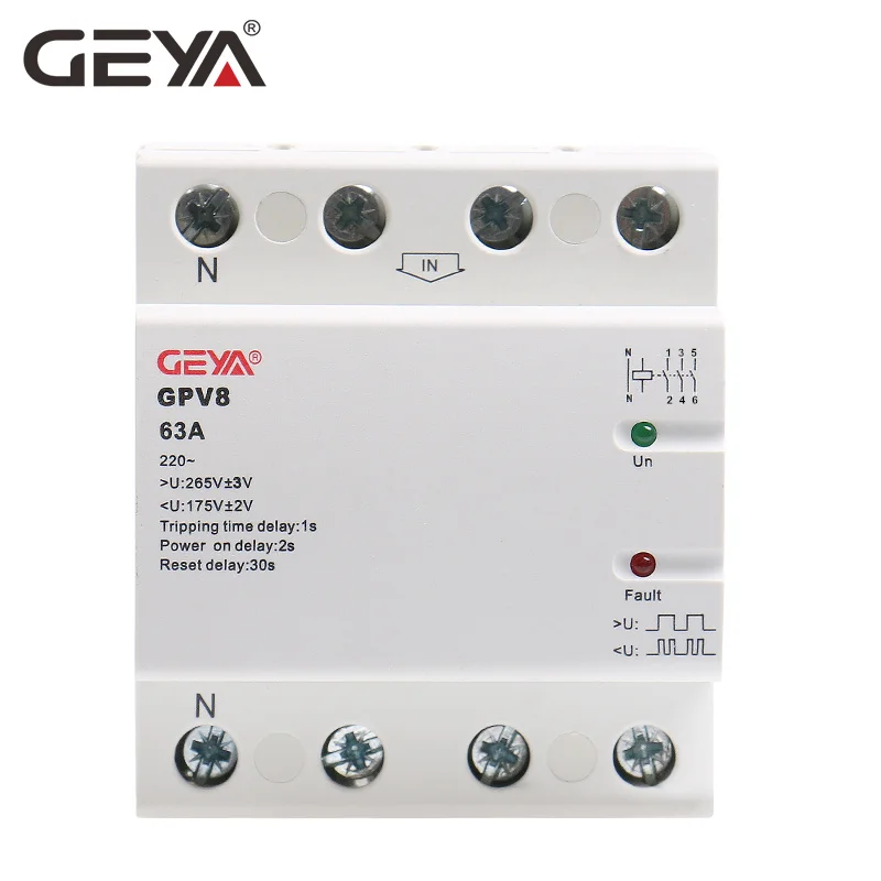 GEYA GPV8-63U din-рейку автоматический протектор напряжения 220VAC самовосстановление от перенапряжения и под напряжением защитное устройство