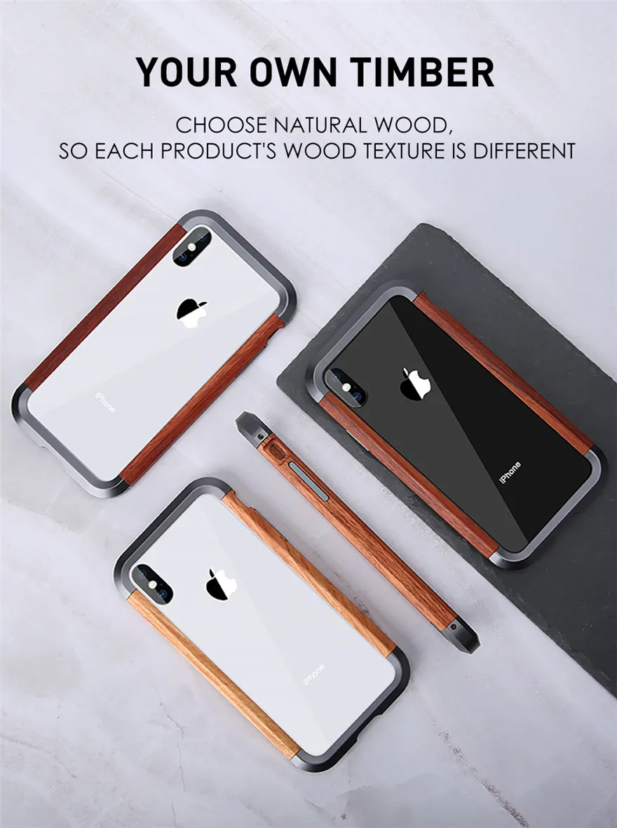 R-just Модернизированный Деревянный чехол для iPhone XS Max X Funda чехлы из натурального бамбукового металла Бампер Coque для iPhone XS
