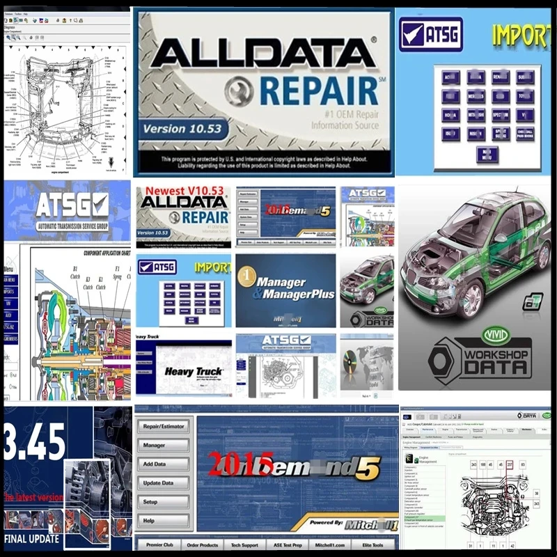 2022 All data Auto Repair software Alldata 10.53 Mit--chell od5 software 2015v Vivid workshop data ATSG 49n1 1tb hdd usb3.0