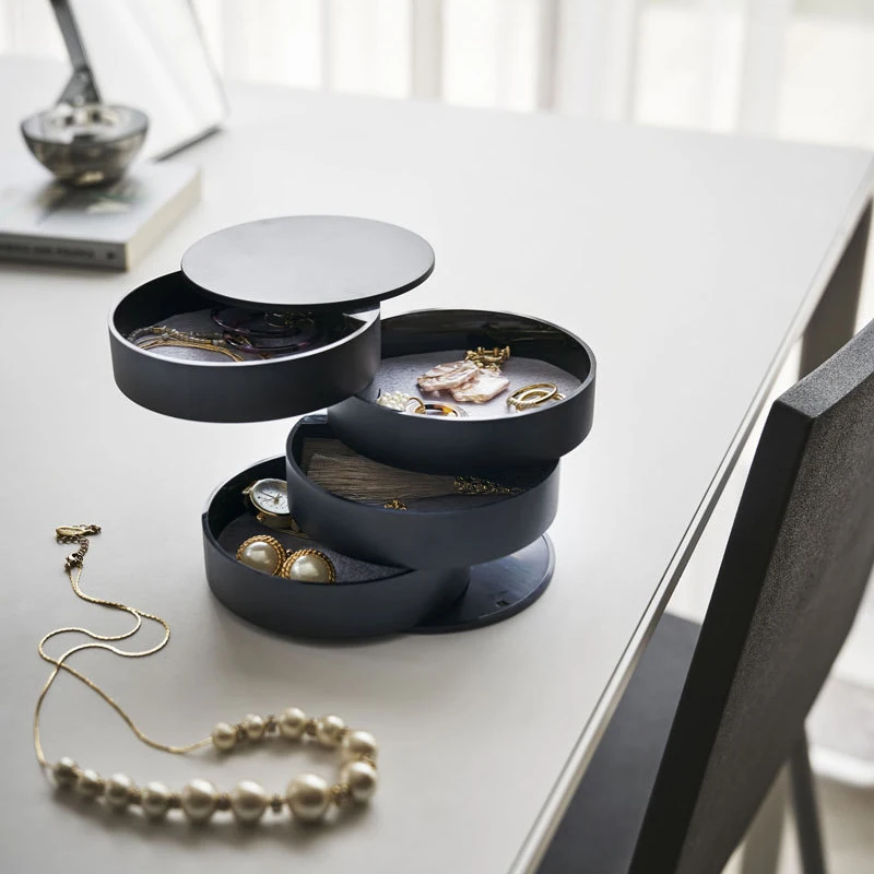 

Creative Jewelry Storage Box 4 Layers Rotatable Bedroom Cloakroom Jewelry Cosmetic Box With Lid Nordic Fresh Style