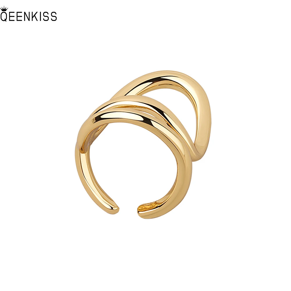 

QEENKISS RG657 Fine Jewelry Wholesale Fashion Woman Girl Birthday Wedding Irregular Round 18KT Gold White Gold Opening Ring