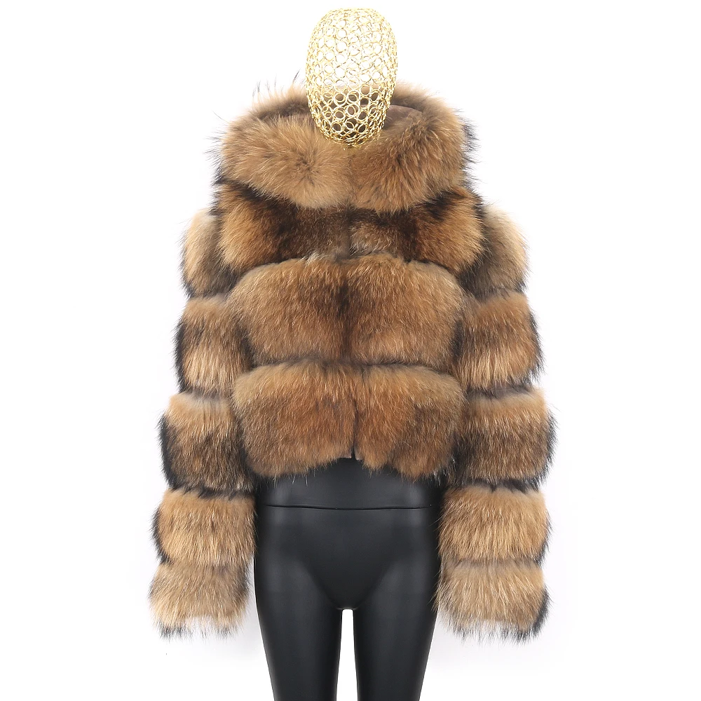 Annsirgra Women Winter Real Raccoon Fur Coat Long Sleeve Detachable Natural Fur Vest Gilet Hood Removable Fashion Brand Luxury